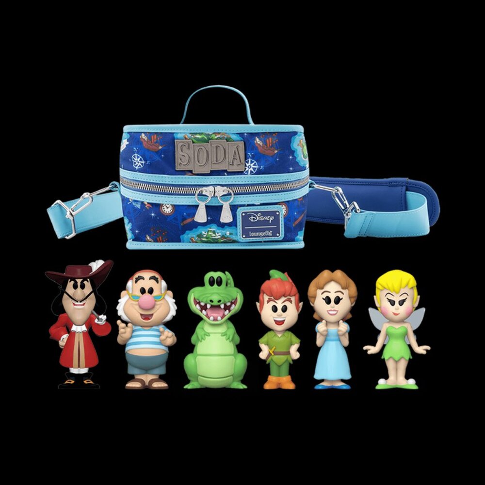 NWT Disney Funko Loungefly Peter Pan Cooler and 6 SEALED Vinyl Soda Figures